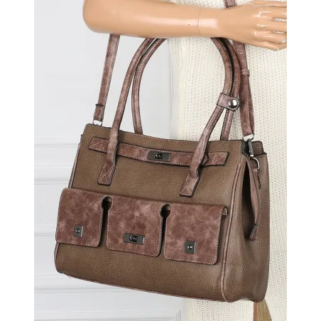 Torebka damska shopper A4 elegancka do pracy włoska marka MC434 Beżowa