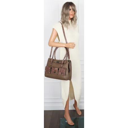 Torebka damska shopper A4 elegancka do pracy włoska marka MC434 Beżowa