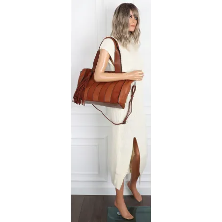 Torebka damska shopper A4 elegancka do pracy włoska marka MC427 Brązowa