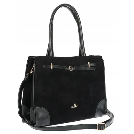 Torebka damska teczka listonoszka duża pojemna eko zamsz CHLTR2783 Czarna