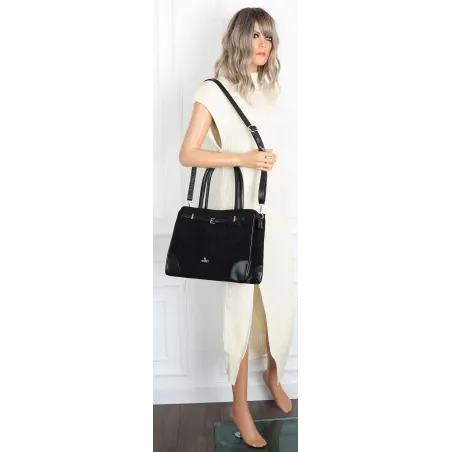 Torebka damska teczka listonoszka duża pojemna eko zamsz CHLTR2783 Czarna