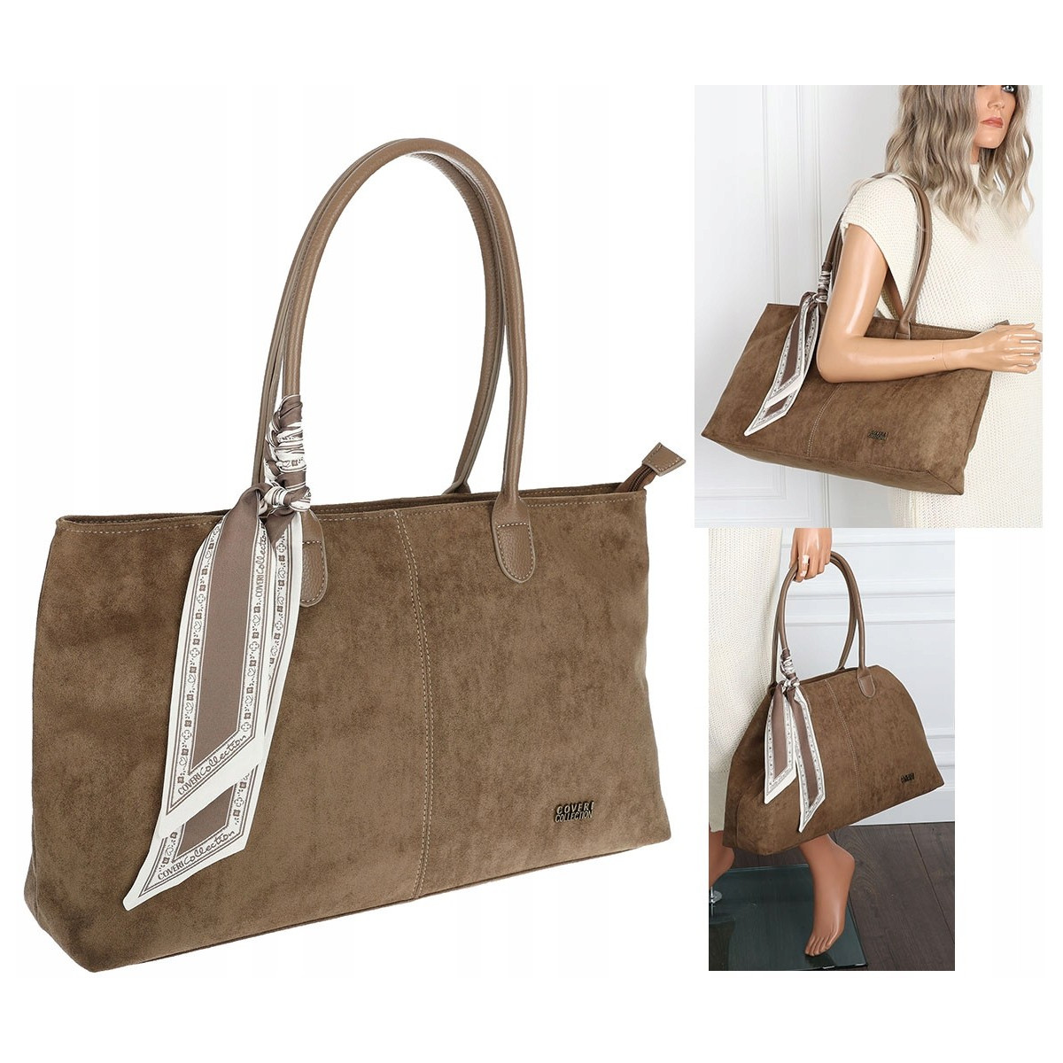 Torebka damska teczka listonoszka duża pojemna eko zamsz CC80672 Beżowa