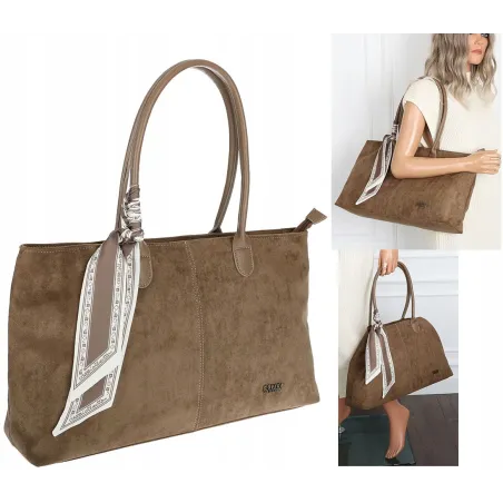 Torebka damska teczka listonoszka duża pojemna eko zamsz CC80672 Beżowa