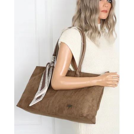 Torebka damska teczka listonoszka duża pojemna eko zamsz CC80672 Beżowa