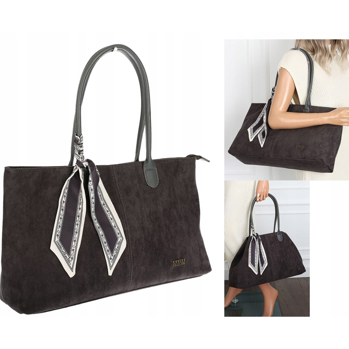 Torebka damska teczka listonoszka duża pojemna eko zamsz CC80672 Szara