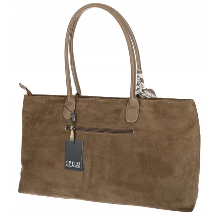 Torebka damska teczka listonoszka duża pojemna eko zamsz CC80672 Beżowa