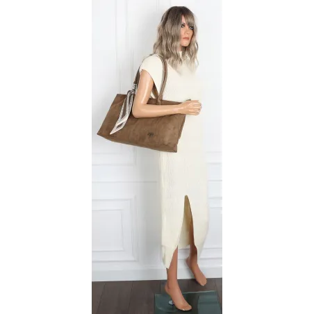 Torebka damska teczka listonoszka duża pojemna eko zamsz CC80672 Beżowa