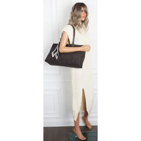 Torebka damska teczka listonoszka duża pojemna eko zamsz CC80672 Szara