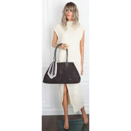 Torebka damska teczka listonoszka duża pojemna eko zamsz CC80672 Szara