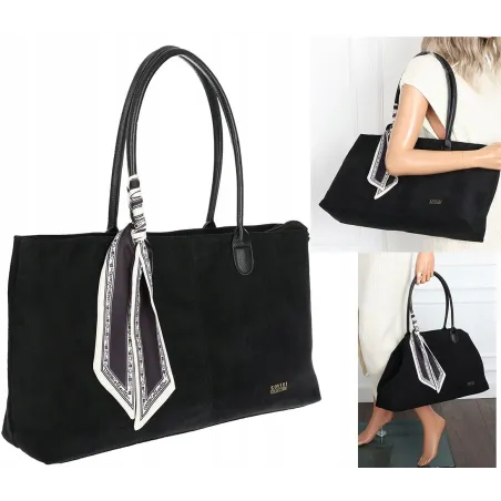 Torebka damska teczka listonoszka duża na ramię eko zamsz CC80672 Czarna