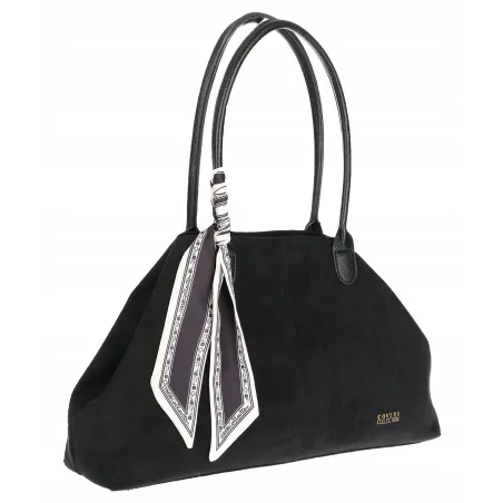 Torebka damska teczka listonoszka duża na ramię eko zamsz CC80672 Czarna