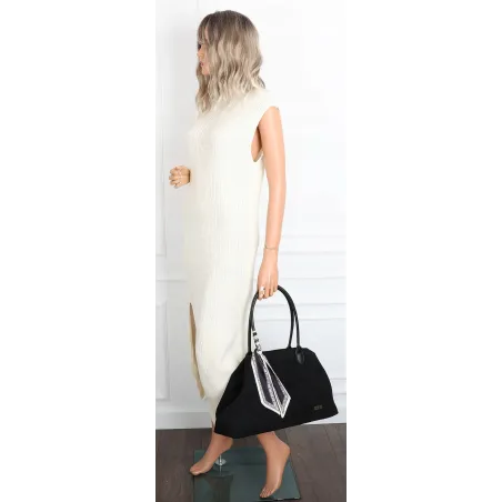 Torebka damska teczka listonoszka duża na ramię eko zamsz CC80672 Czarna