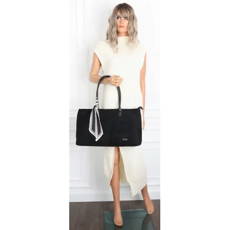 Torebka damska teczka listonoszka duża na ramię eko zamsz CC80672 Czarna