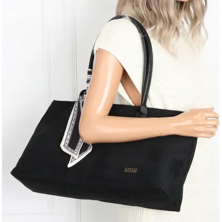 Torebka damska teczka listonoszka duża na ramię eko zamsz CC80672 Czarna