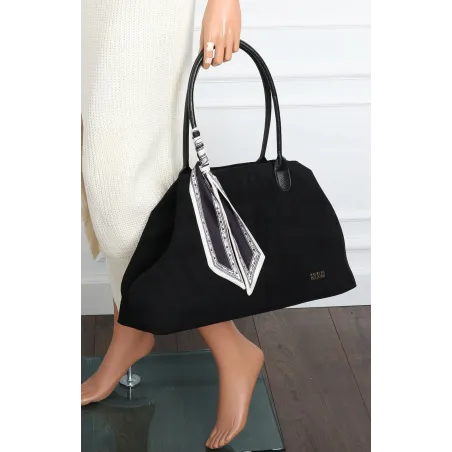 Torebka damska teczka listonoszka duża na ramię eko zamsz CC80672 Czarna