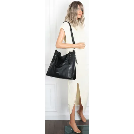 Torebka Damska Listonoszka Worek Shopper Duża na Ramię SR25305S Czarna