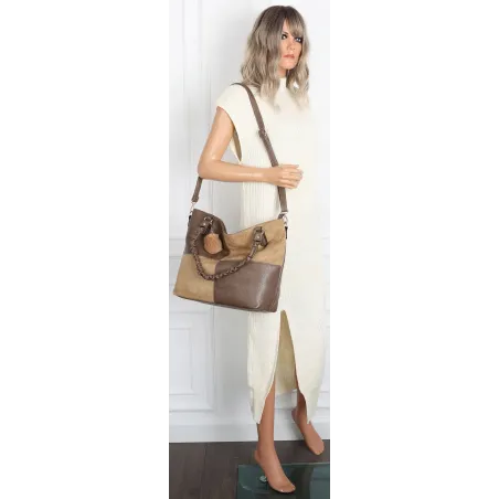 Torebka damska shopper A4 elegancka torba duża do pracy HJ1252 Beżowa