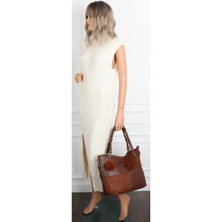 Torebka damska shopper A4 elegancka torba duża do pracy HJ1252 Brązowa