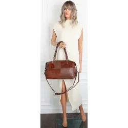 Torebka damska shopper A4 elegancka torba duża do pracy HJ1255 Brązowa