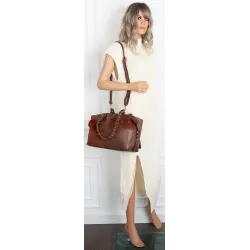 Torebka damska shopper A4 elegancka torba duża do pracy HJ1255 Brązowa