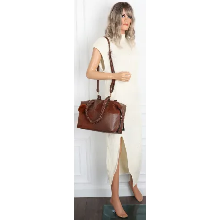 Torebka damska shopper A4 elegancka torba duża do pracy HJ1255 Brązowa