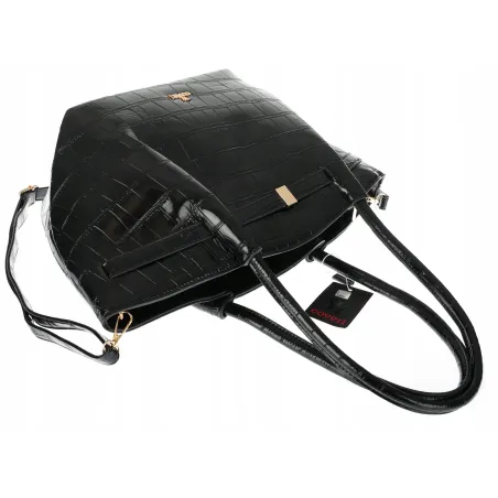 Torebka Damska Listonoszka Kuferek na Ramię modna łódka CHLGR3102 Czarna