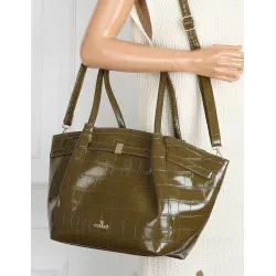 Torebka Damska Listonoszka Kuferek na Ramię modna łódka CHLGR3102 Zielona
