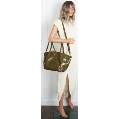 Torebka Damska Listonoszka Kuferek na Ramię modna łódka CHLGR3102 Zielona