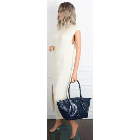 Torebka Damska Listonoszka Kuferek na Ramię modna łódka CHLGR3102 Granatowa