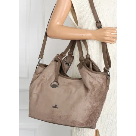 Torebka Damska Shopperka Worek Pojemna A4 eko zamsz CWJTT2922 Beżowa