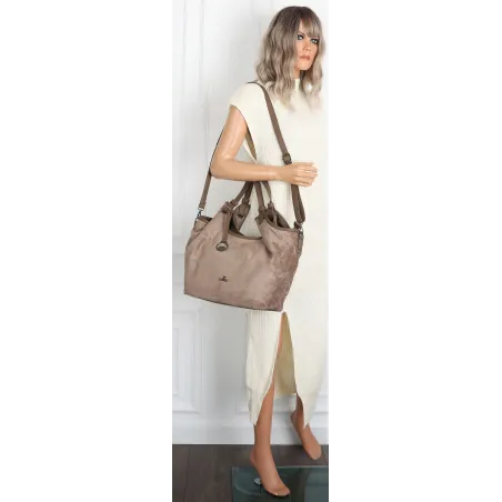 Torebka Damska Shopperka Worek Pojemna A4 eko zamsz CWJTT2922 Beżowa