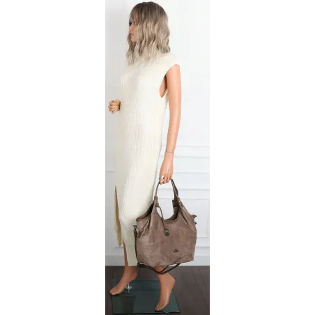 Torebka Damska Shopperka Worek Pojemna A4 eko zamsz CWJTT2922 Beżowa