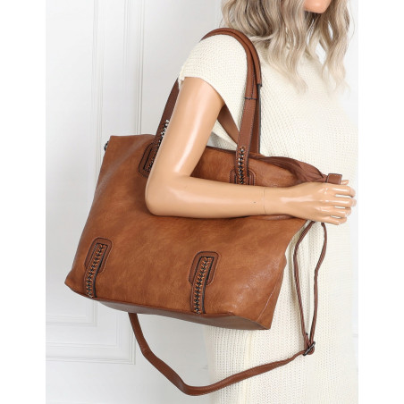 Torebka damska shopper A4 elegancka torba duża do pracy CH6687 Brązowa