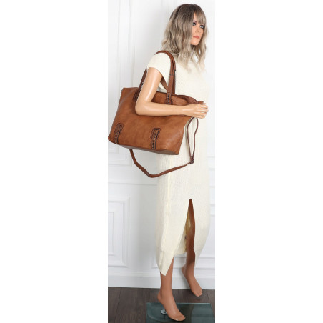 Torebka damska shopper A4 elegancka torba duża do pracy CH6687 Brązowa