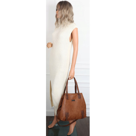 Torebka damska shopper A4 elegancka torba duża do pracy CH6687 Brązowa