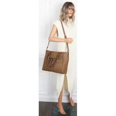 Torebka Damska Listonoszka Shopper Duża A4 Torba na Ramię CH66811 Brązowa