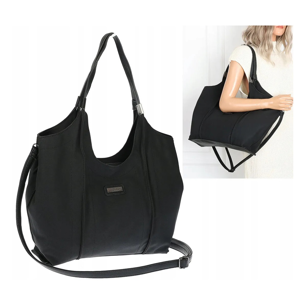 Torebka damska listonoszka worek na ramię duża pojemna torba CH7714 Czarna