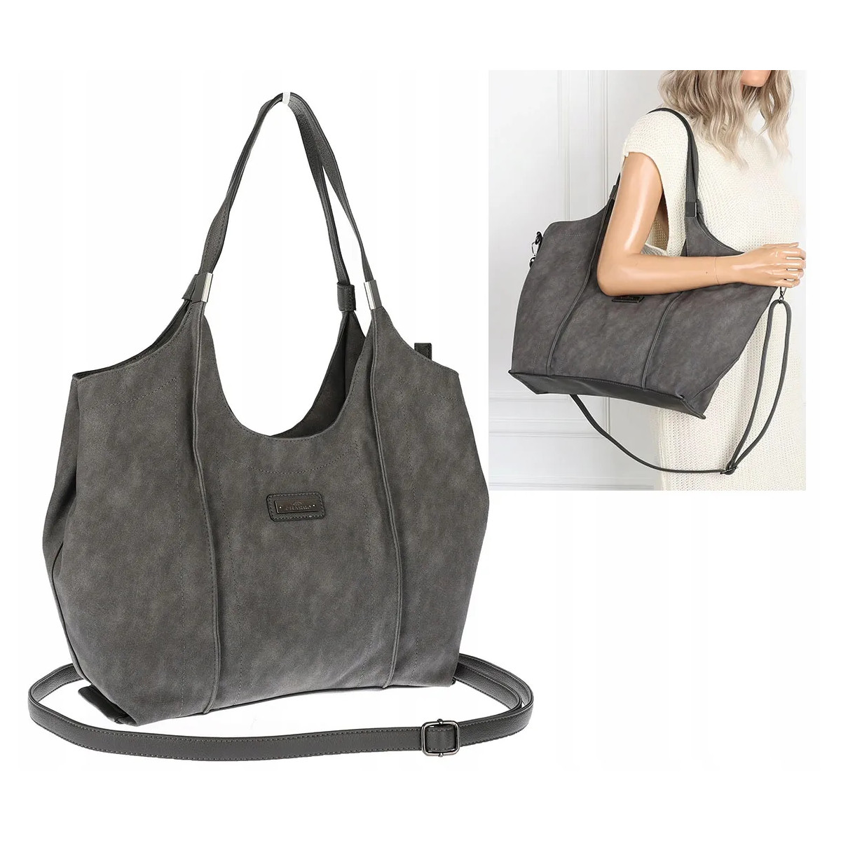 Torebka damska listonoszka worek na ramię duża pojemna torba CH7714 Szara