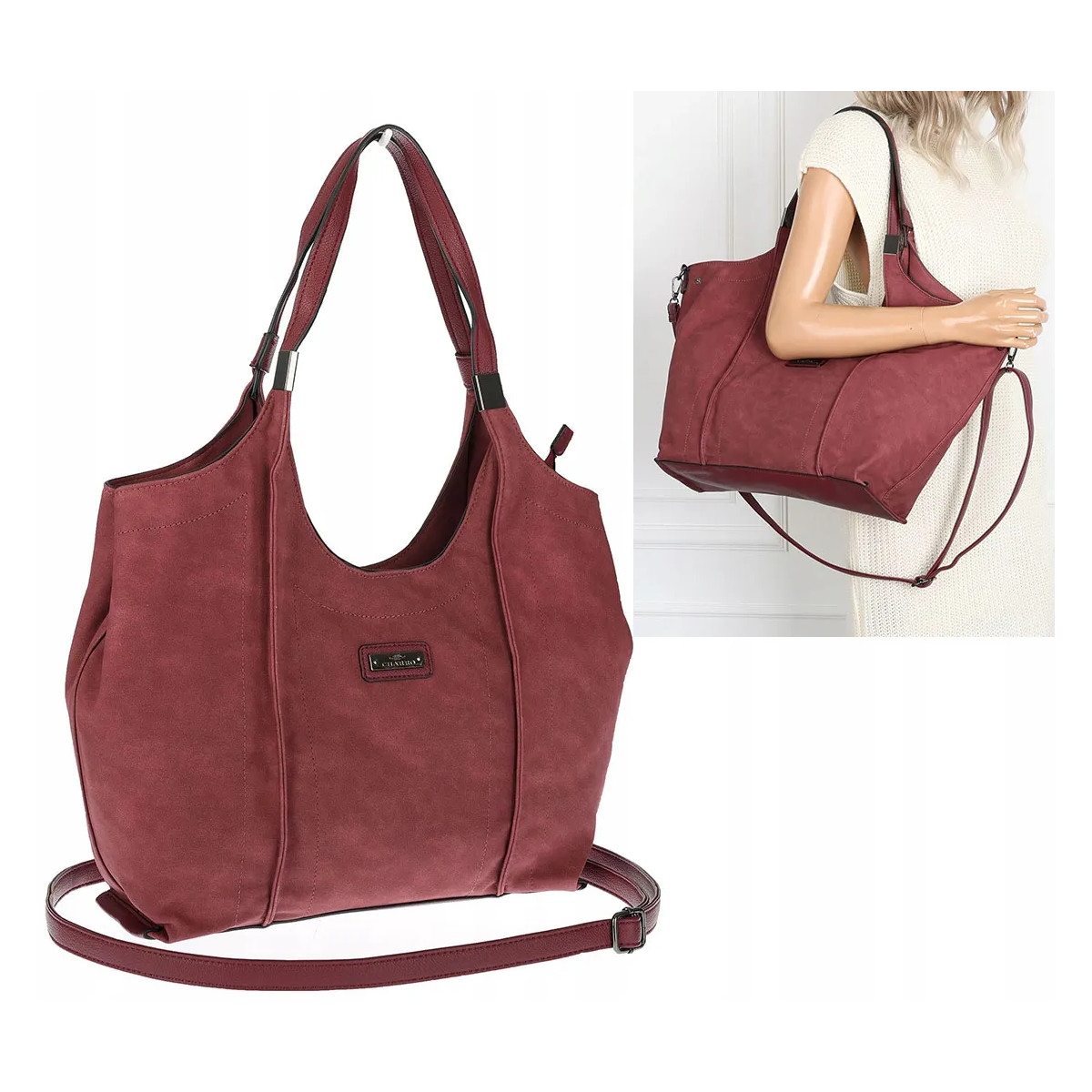 Torebka damska listonoszka worek na ramię duża pojemna torba CH7714 Bordowa