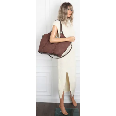 Torebka damska listonoszka worek na ramię duża pojemna CH7714 Czekoladowa