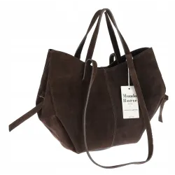 Włoska torebka damska VERA PELLE skórzana zamszowa shopper MB09 Czekoladowa