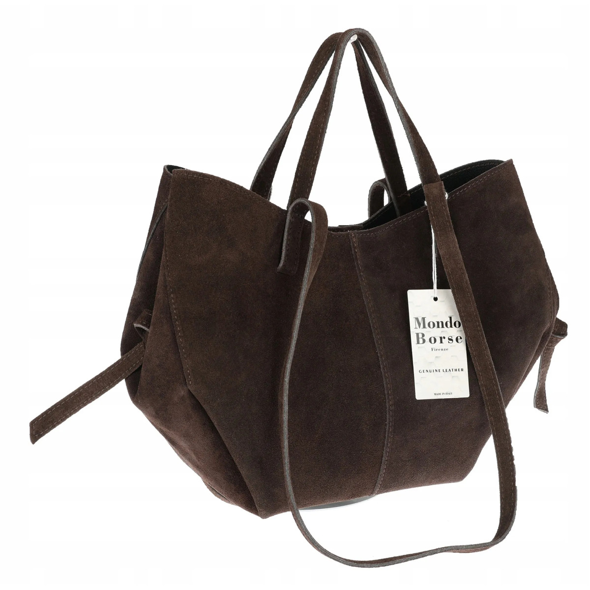 Włoska torebka damska VERA PELLE skórzana zamszowa shopper MB09 Czekoladowa