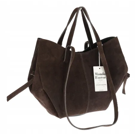 Włoska torebka damska VERA PELLE skórzana zamszowa shopper MB09 Czekoladowa