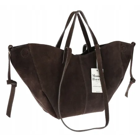 Włoska torebka damska VERA PELLE skórzana zamszowa shopper MB09 Czekoladowa