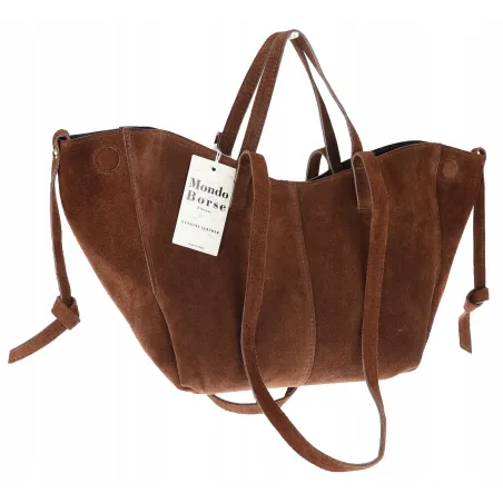 Włoska torebka damska VERA PELLE skórzana zamszowa shopper MB09 Brązowa