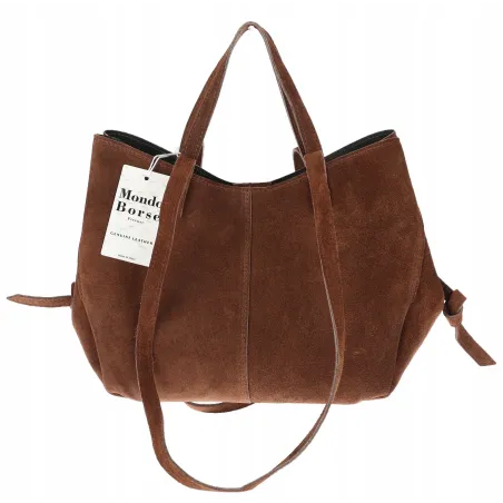 Włoska torebka damska VERA PELLE skórzana zamszowa shopper MB09 Brązowa
