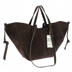 Włoska torebka damska VERA PELLE skórzana zamszowa shopper MB09 Czekoladowa