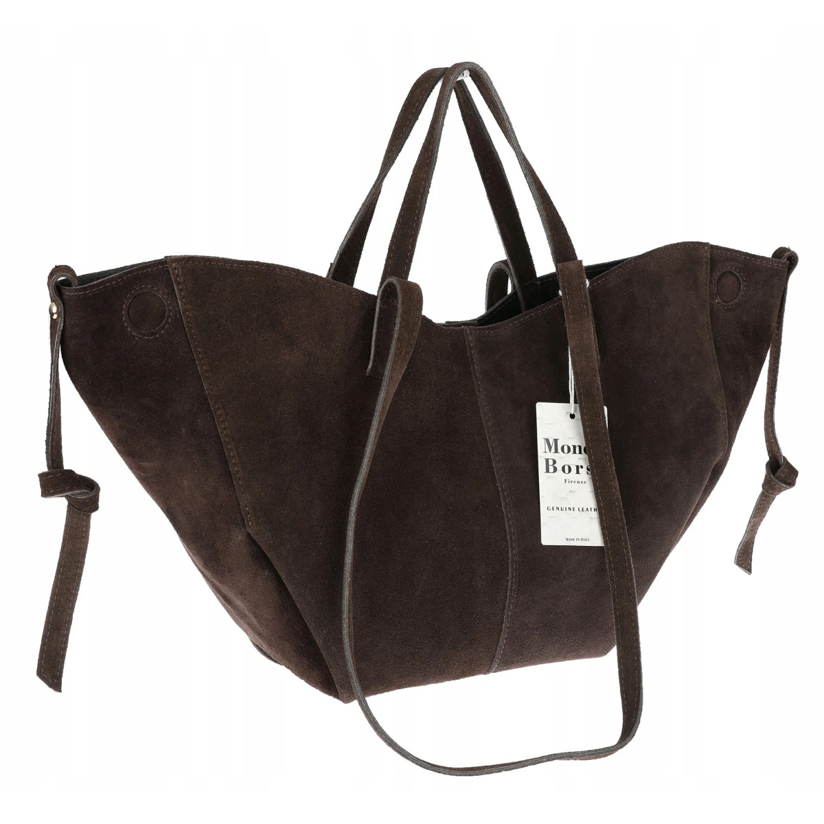 Włoska torebka damska VERA PELLE skórzana zamszowa shopper MB09 Czekoladowa