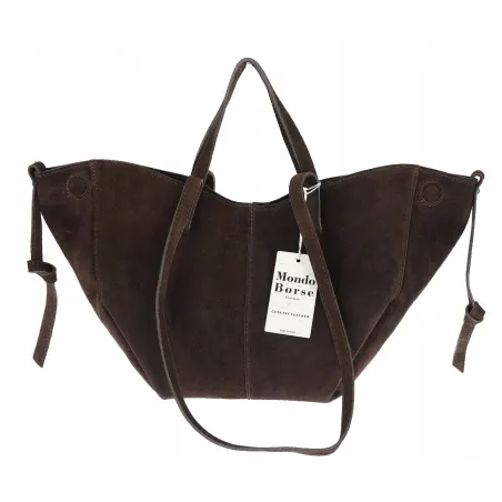 Włoska torebka damska VERA PELLE skórzana zamszowa shopper MB09 Czekoladowa