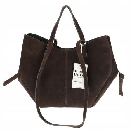 Włoska torebka damska VERA PELLE skórzana zamszowa shopper MB09 Czekoladowa